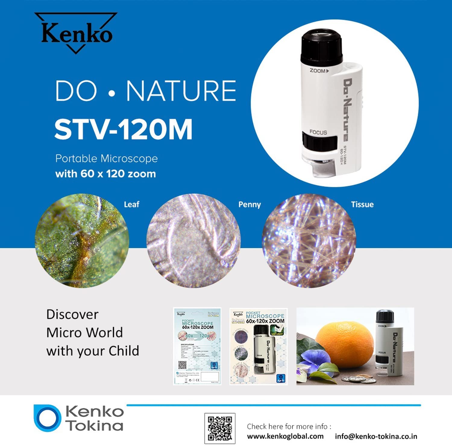 Quà Tặng Trị Giá 119K - Kính hiển vi mini cho trẻ em zoom 120x Do Nature Carson STV - 120M - Microscope Do.Nature STV-120M 60x-120x Zoom, Equipped with LED Light, Handheld and Small Design - Hàng Chính Hãng