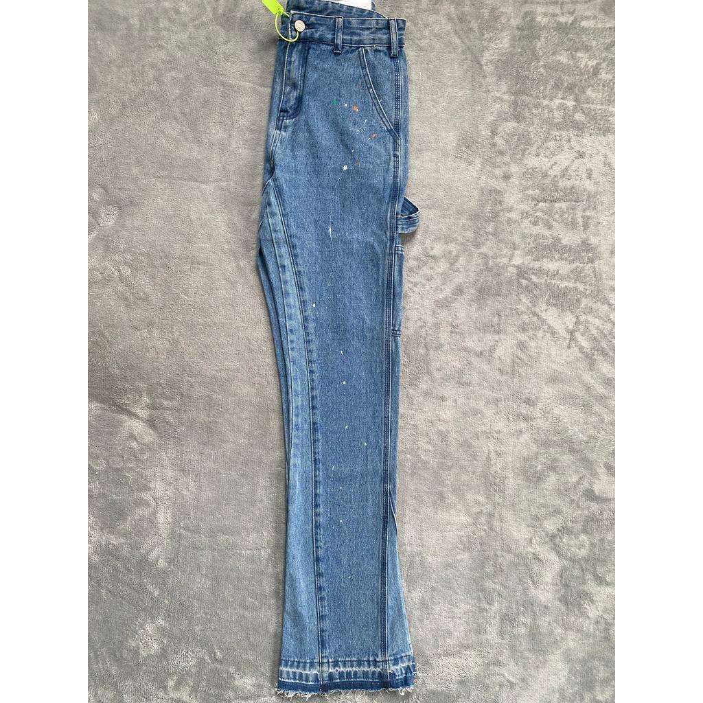 Quần Jeans Ống Loe Xả Lai Vẩy Sơn PLAYAZ Phong cách Vinatge Xanh - Đen