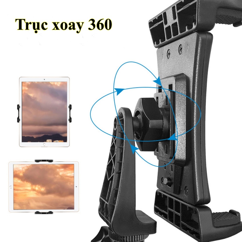 Kẹp máy tính bảng loại lớn trục xoay 360 độ gắn tripod chuẩn 1/4