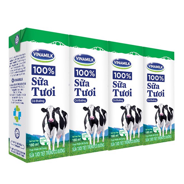 Lốc 4 Hộp Sữa Tươi Tiệt Trùng Vinamilk 100% Có Đường