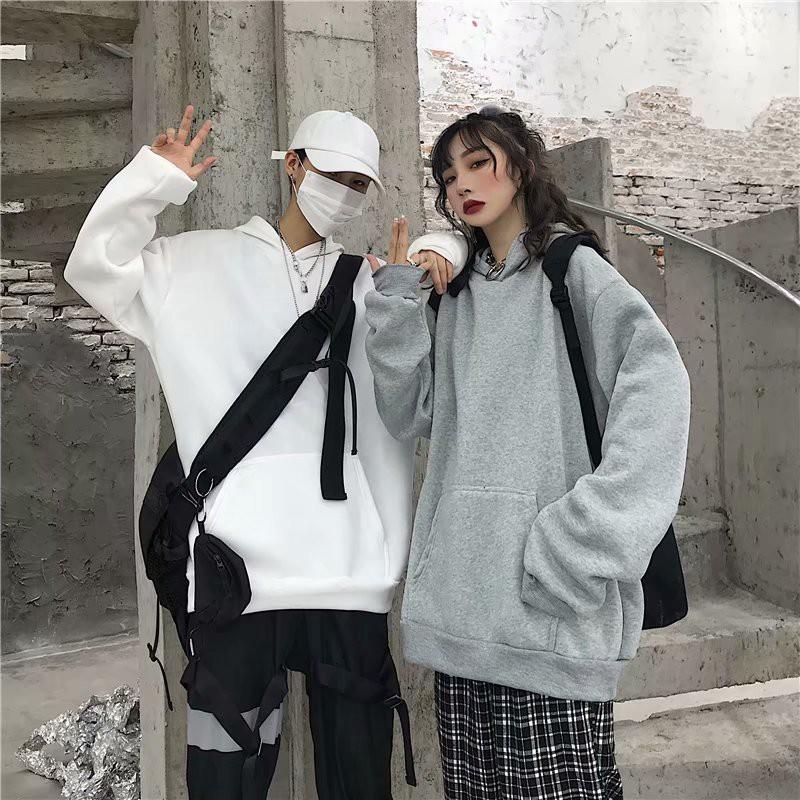 Áo hoodie dáng rộng màu trơn tay dài thời trang mới