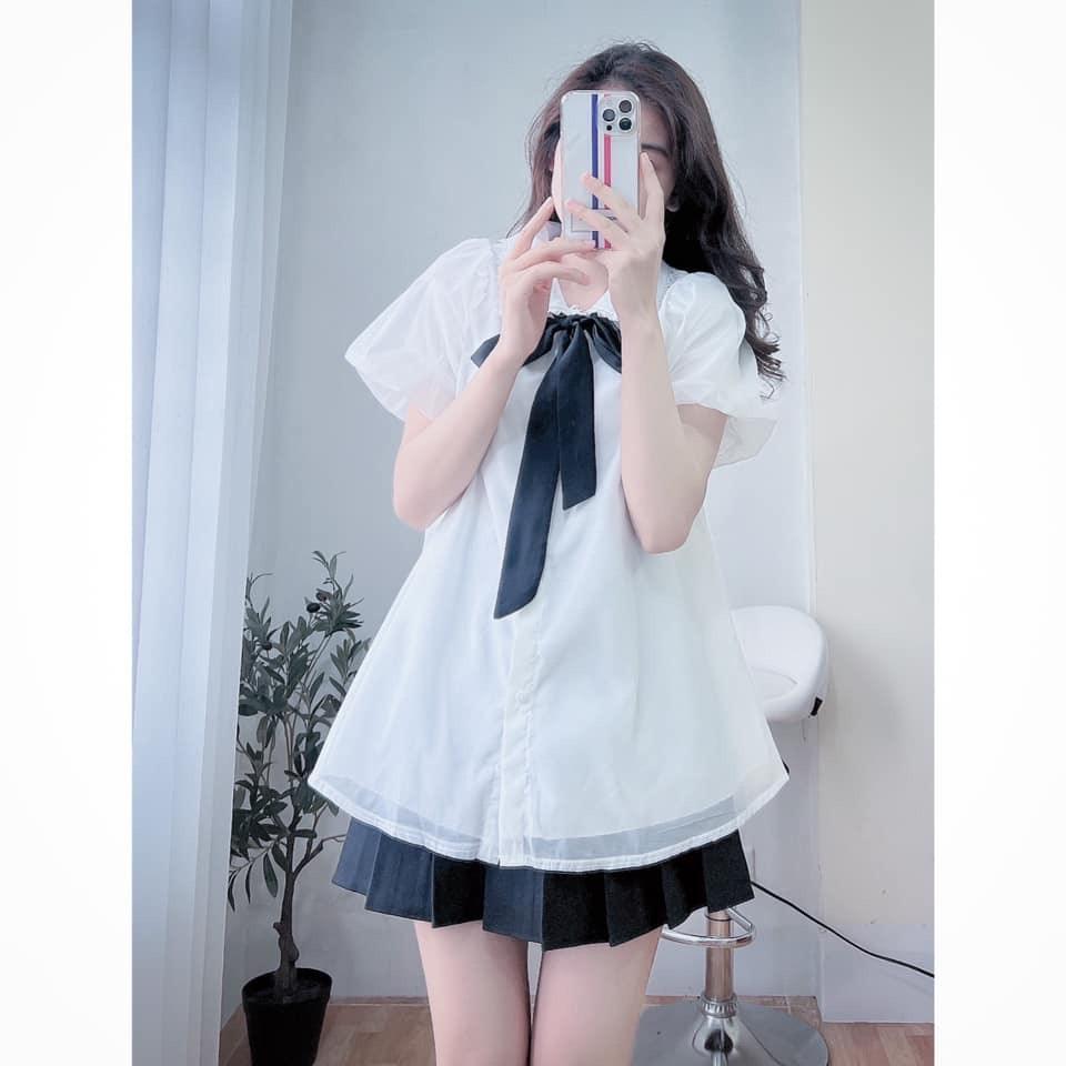 Áo Sơ Mi Babydoll Nữ Voan Tơ Cổ Phối Ren