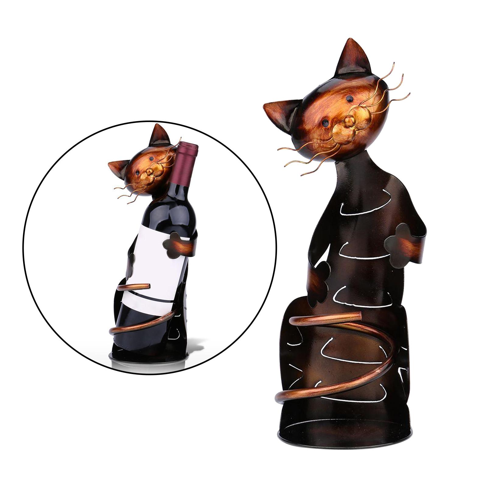 Vintage Wine Holder Wine Rack Wine Shelf Metal Sculpture Crafts Cat Animal Gifts Home Bar Kitchen Tabletop Decorations