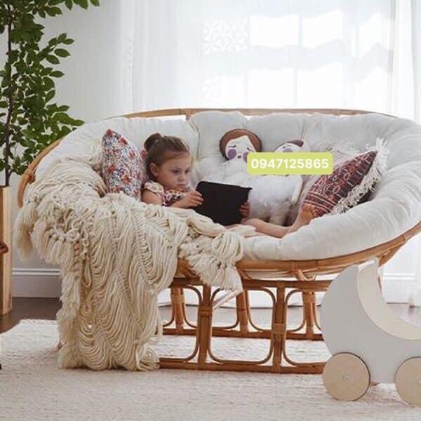 Ghế Mây Mamasan Size 1m6, Ghế Sofa Mây, Ghế Mây Papasan Đôi Thư Giãn Kèm Nệm Cao Cấp - Xưởng Bàn Ghế Mây Tre ĐAN TRÀ