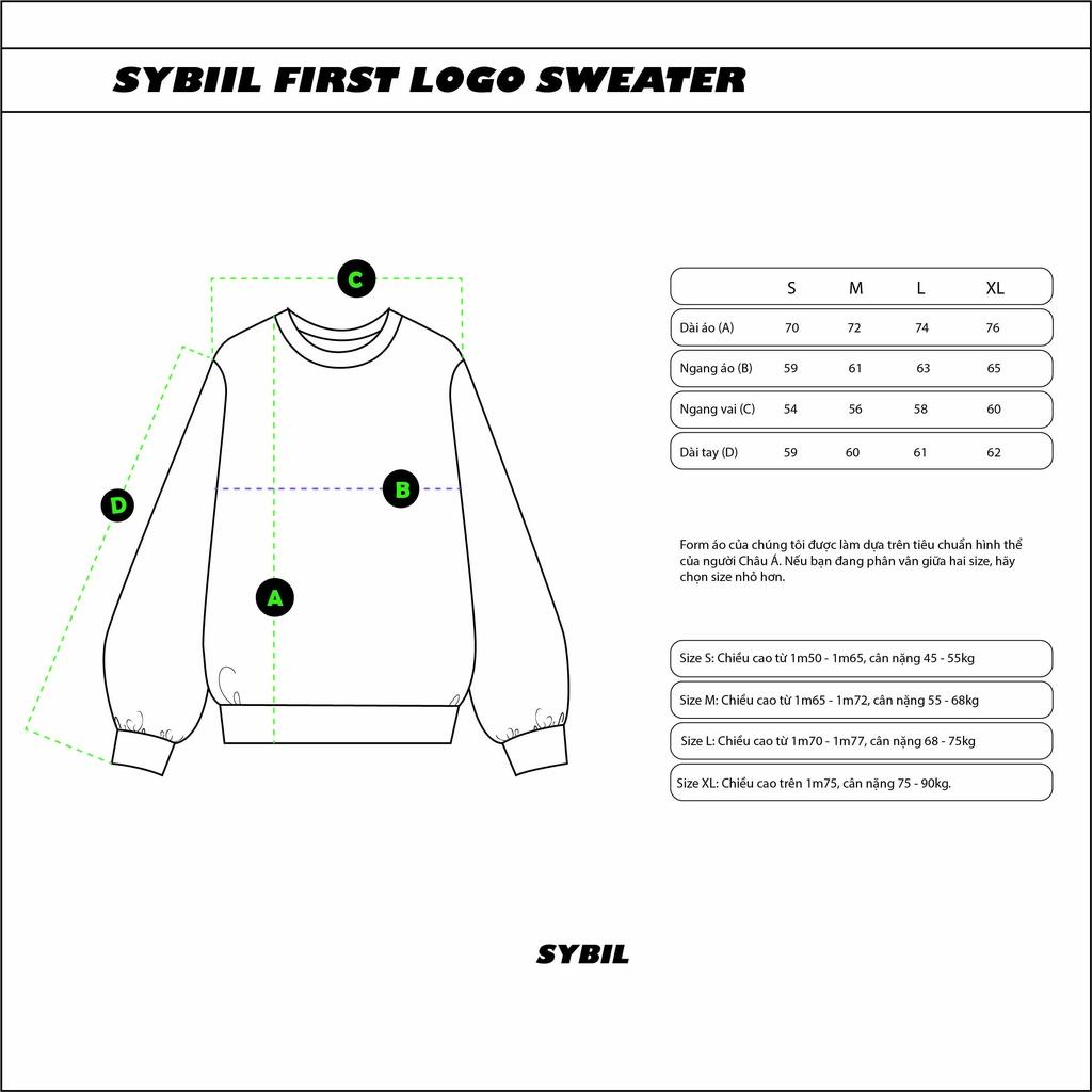 SYBIIL FIRST LOGO SWEATER - Áo nỉ cổ tròn vải da cá 100% Cotton, Form loose dáng rộng