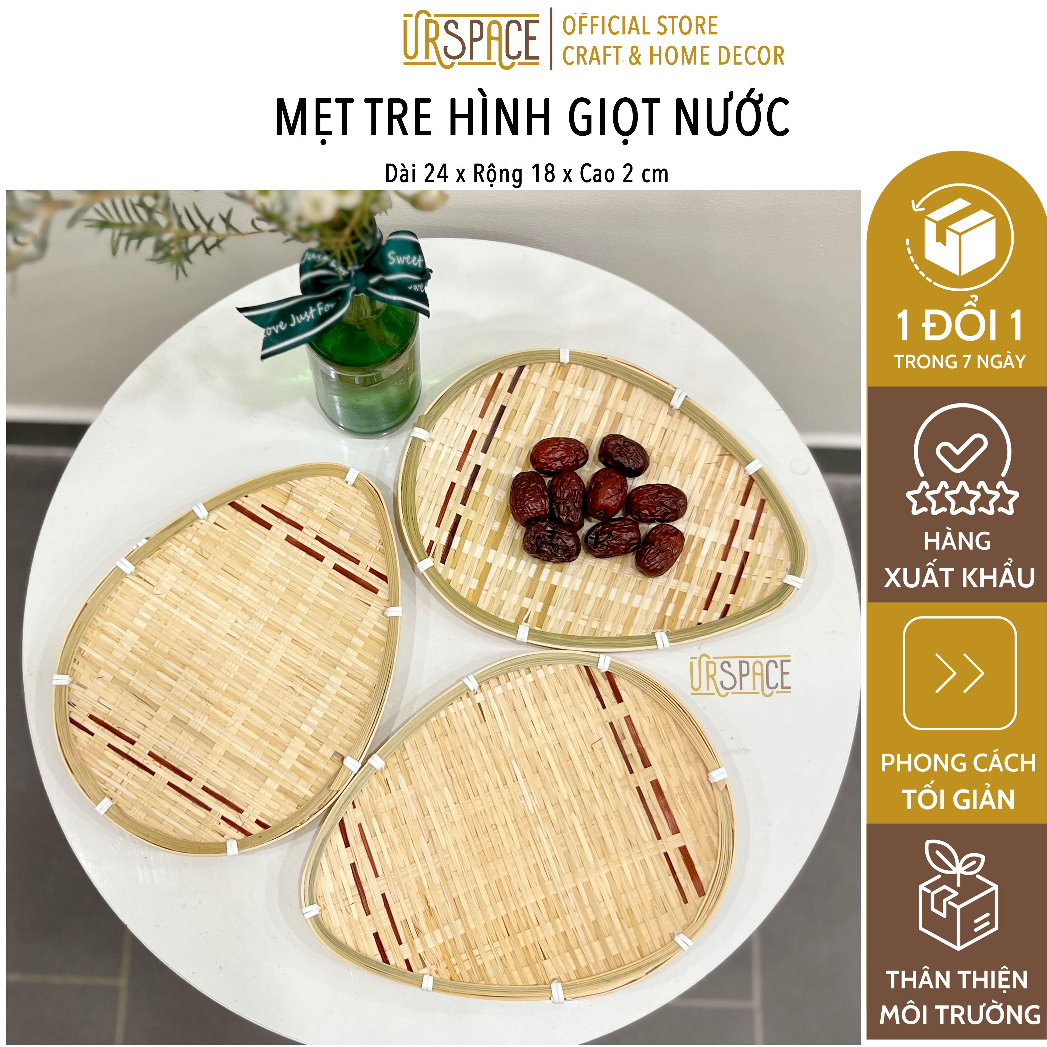 Khay Tre Trang Trí Decor Bánh Kẹo, Trái Cây Ur Space/ Bamboo Woven Basket Tray For Breakfast, Drinks, Snacks