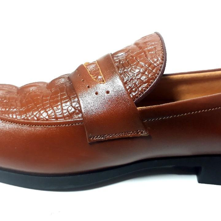 Giày tây nam da bò thật HS46, kiểu giày công sở giày da bò dập vân cá sấu chuẩn giay da Việt xuất xịn