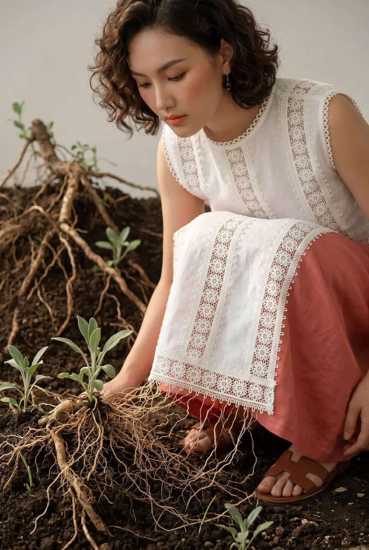 Áo Croptop Linen Trắng Phối Ren Cotton Minh Duyên Top255 Thời trang Hity