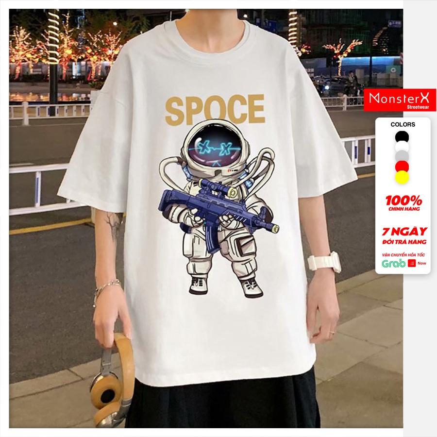 Áo thun unisex MonsterX phi hành gia SPOCE phông tay lỡ nam nữ form rộng Oversize 2 màu