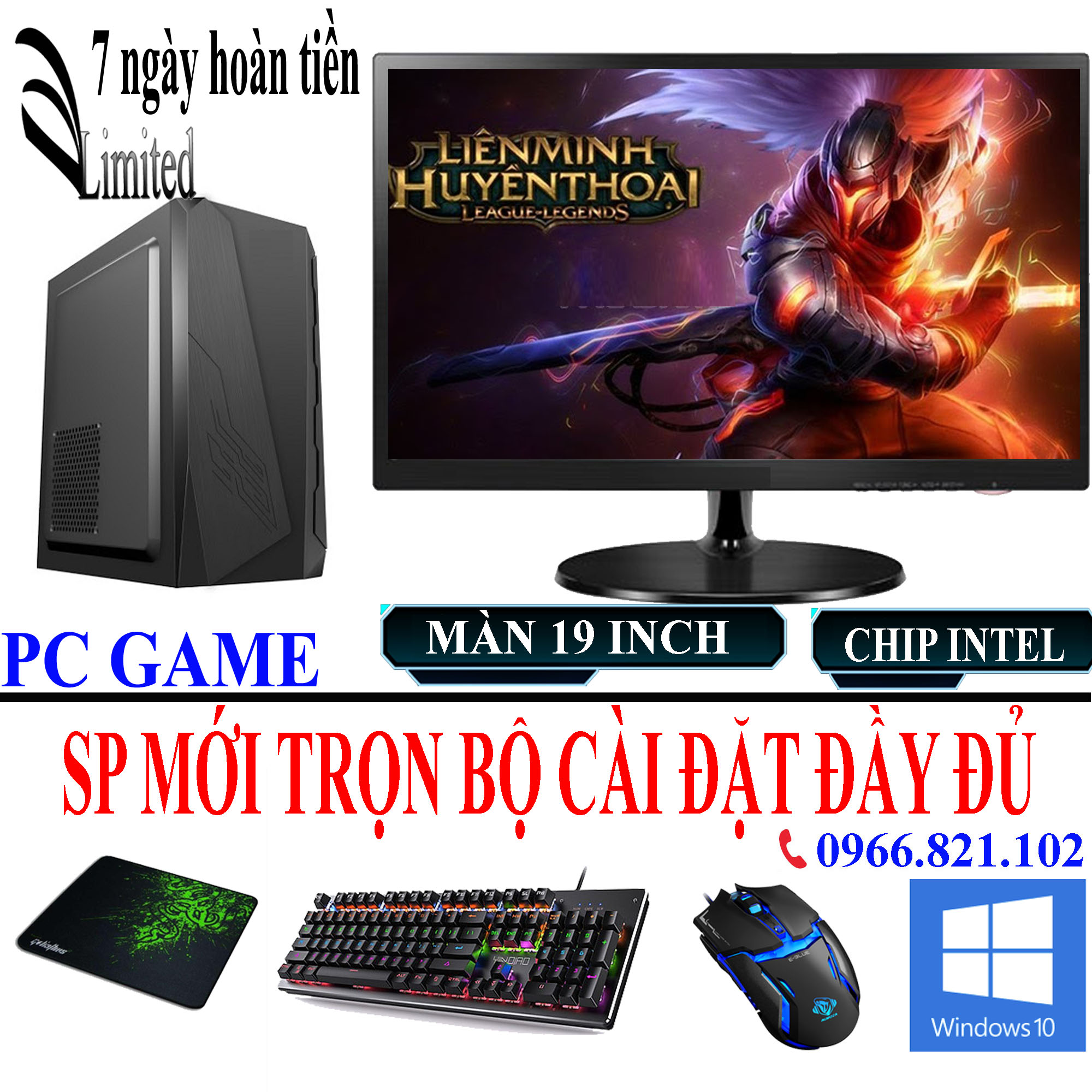 Bộ máy tính để bàn Vlimited chơi game trọn độ đầy đủ  Case/8G/SSD/HDD/Vga rời/Màn hình - Hàng chính hãng