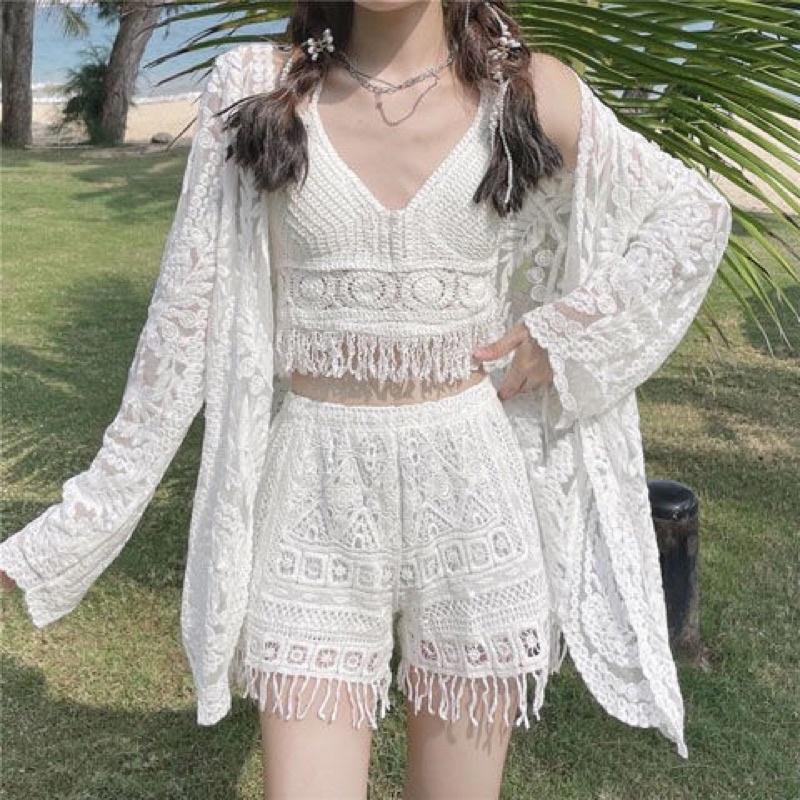 45-Set ren đi biển-bikini 3 mảnh len móc sang chảnh cho nữ mã mới 2022