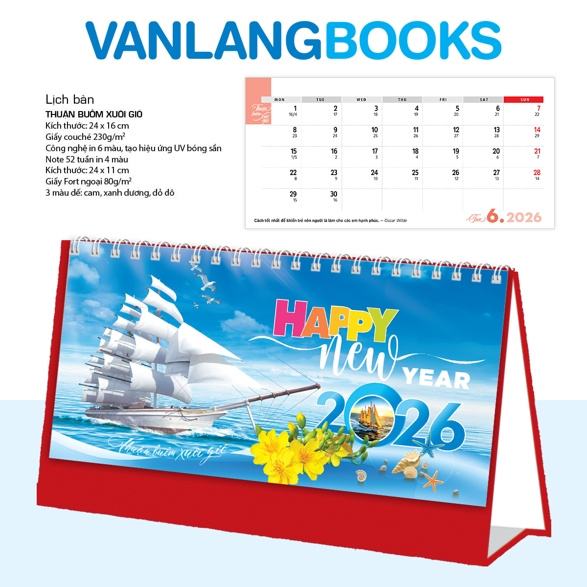 Lịch Bàn 2026 Vanlangbooks - Thuận Buồm Xuôi Gió VLLB19A - Màu Đỏ