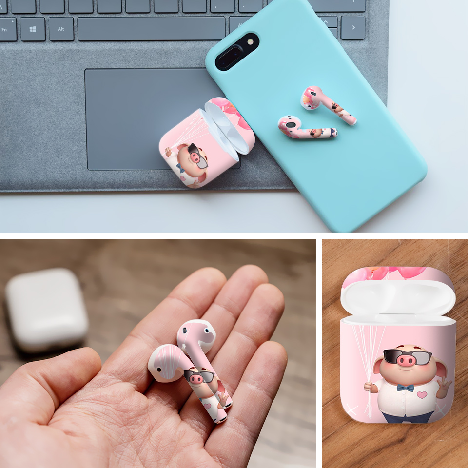 Miếng dán skin chống bẩn cho tai nghe AirPods in hình Heo con dễ thương - HEO2k19 - 069 (bản không dây 1 và 2