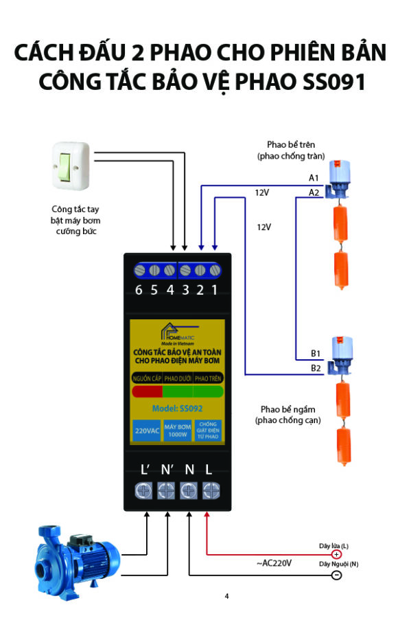 Công tắc bảo vệ an toàn cho phao điện máy bơm SS10