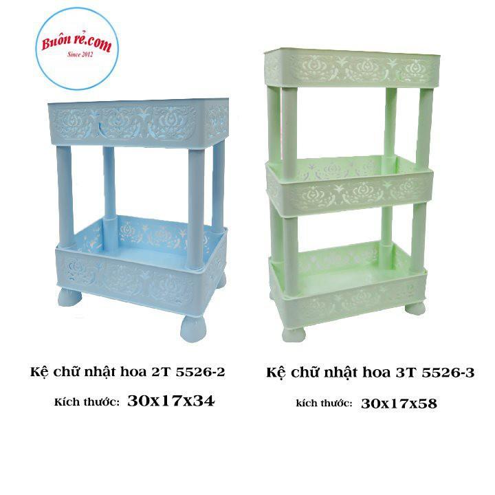Kệ chữ nhật hoa 2 tầng, 3 tầng nhựa Việt Nhật đa năng, kệ phòng tắm, nhà bếp đựng gia vị, chén bát -br01247