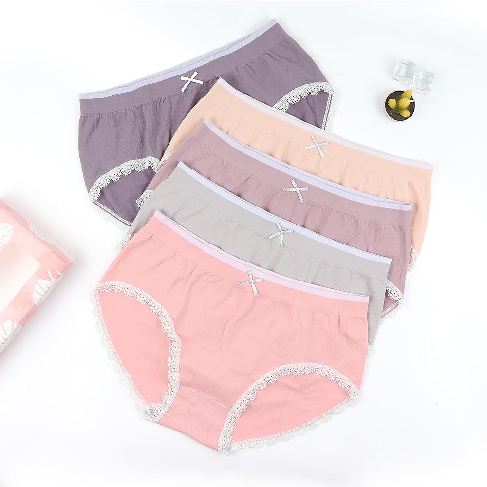 Hộp 5 quần lót cotton kháng khuẩn mềm mịn đính nơ dễ thương cho nữ QLN16