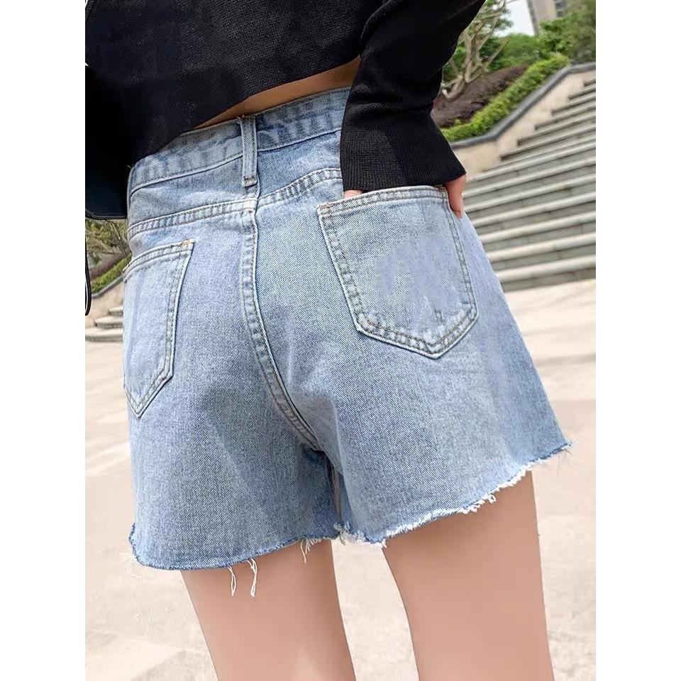 Quần short jean nữ Big Size lưng cao trên rốn, co dãn mạnh, in hoa cúc đang hot 3453
