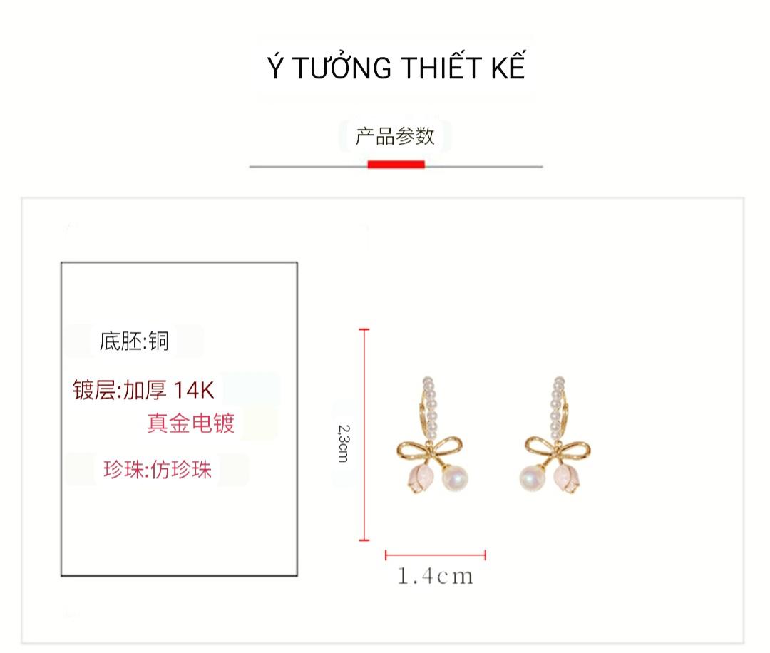 Khuyên tai cài nơ nụ tulip đáng yêu