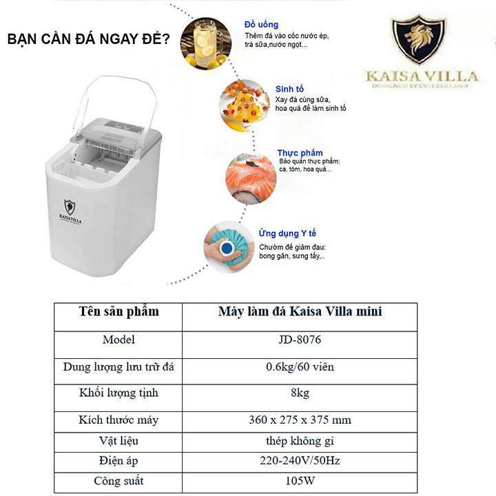 Máy làm đá Kaisa Villa- Vận hành mạnh mẽ- Bền bỉ- Hàng chính hãng 100%