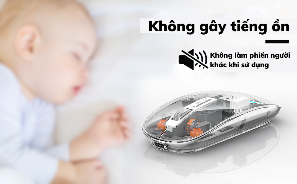 Chuột Không Dây bluetooth 5.1 hiệu WiWU Crystal WM105 - Sạc USB C, Chuột không dây cho MacBook/Laptop, cho iPhone, cho iPad, Nhẹ, Kết Nối 2.4G,, Không Độ Trễ, silend mode (im lặng), thiết kế trong suốt lợ cơ - Hàng nhập khẩu