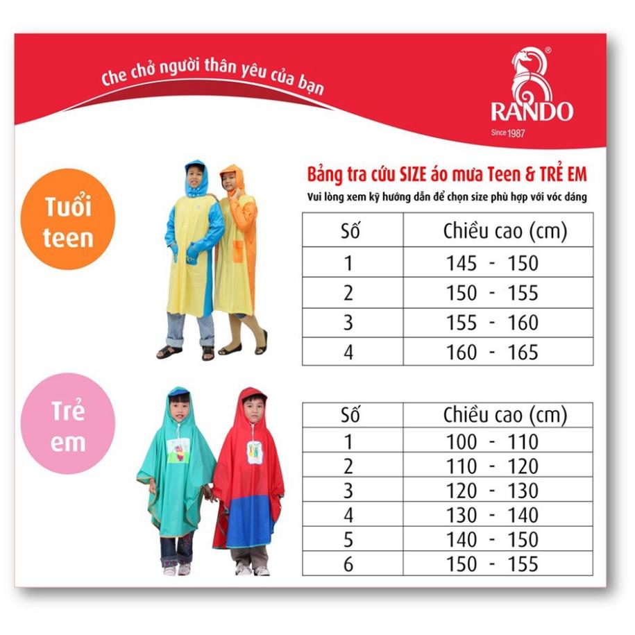 Áo Mưa RANDO Cánh Dơi Cho Bé Nhựa Không Thấm Nước Thời Trang Cao Cấp Chính Hãng 6 Tuổi BUOMTE