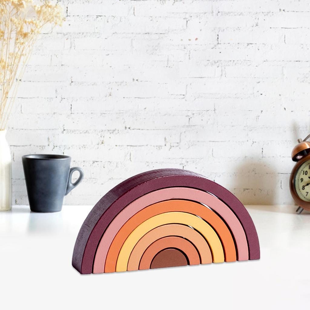 Wooden Rainbow Stacker Arch Bridge Playset Stacking Toys for Activity Boy
