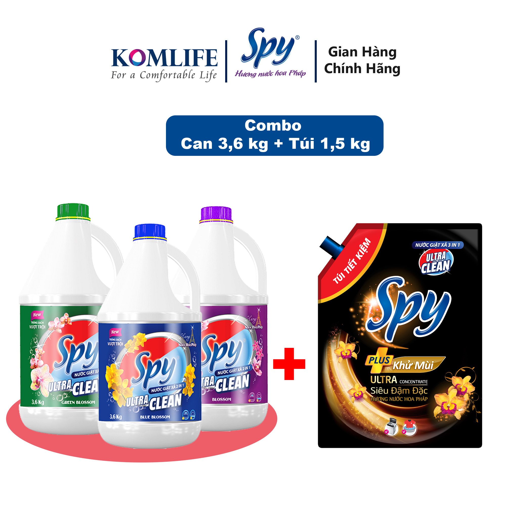 Combo Can Nước Giặt Xả SPY Ultra Clean 3,6 kg và Túi Nước Giặt Xả SPY Ultra Clean Plus 1,5 kg