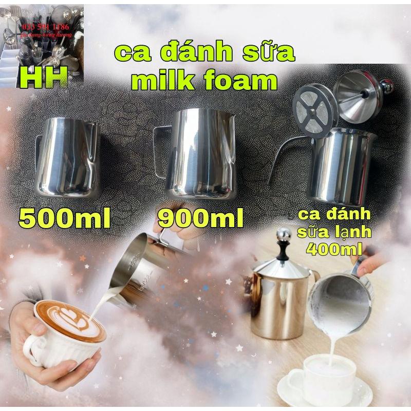 ca inox có vạch định lượng đánh milk foam, đánh sữa lạnh chuyên dụng cụ pha chế trà sữa bartender