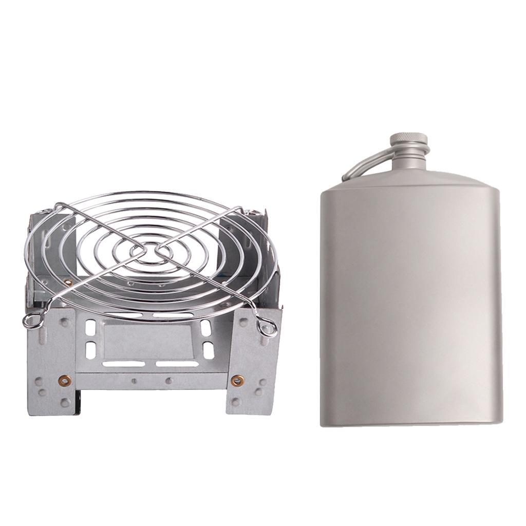 Portable Titanium Hip Flask Whiskey Flagon Camping Liquor Bottle & Alcohol Stove