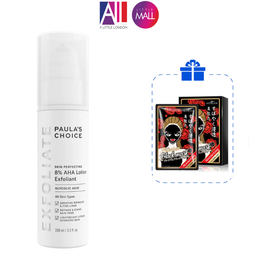 Lotion tẩy da chết Paula's Choice skin perfecting 8% AHA lotion exfoliant 100ml TẶNG hộp mặt nạ Sexylook (Nhập khẩu)