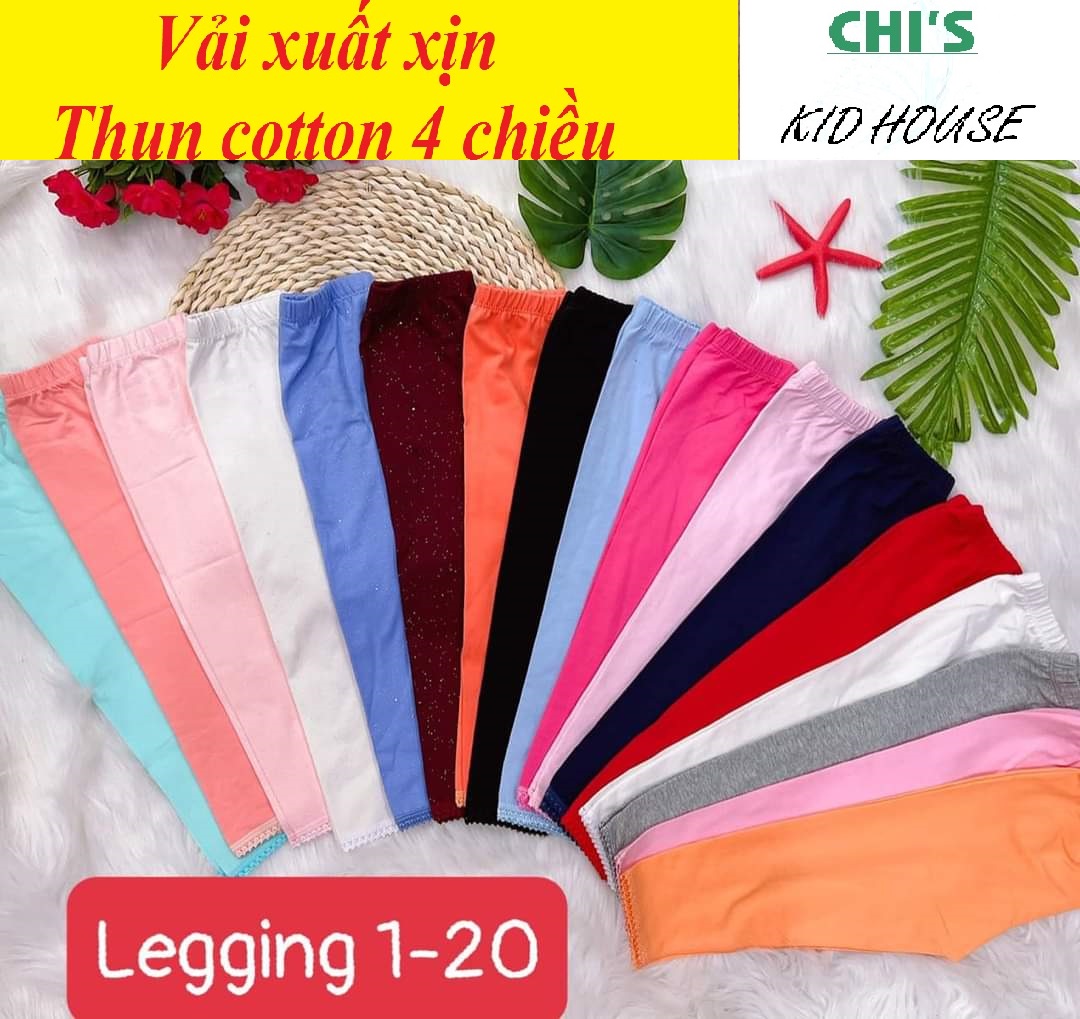 (VẢI XUẤT DƯ) QUẦN LEGGING DÀI / QUẦN DÀI TRƠN THUN COTTON 4 CHIỀU CHO BÉ GÁI 9-20KG