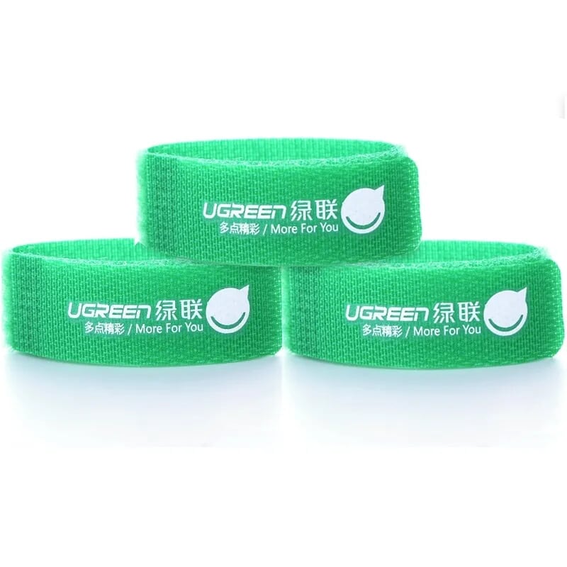 UGREEN 20314 17.8cm 3 Pcs Green Velcro Cable Winder Wrapped Line Organizer - Hàng Chính Hãng