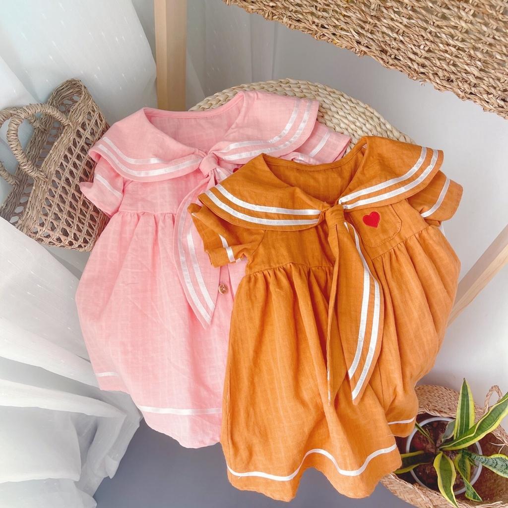 Váy thuỷ thủ hoạ tiết tim cúc mỏ neo màu hồng, vàng vải thô xô cotton mềm mát thấm hút mồ hôi cực tốt