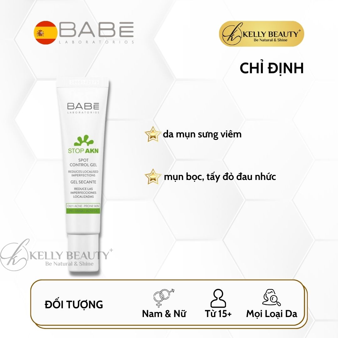 Chấm Mụn BABE Spot Control Gel - Giảm Viêm, Khô Cồi, Đẩy Nhân Mụn; Hỗ Trợ Lành Vết Thương - Kelly Beauty