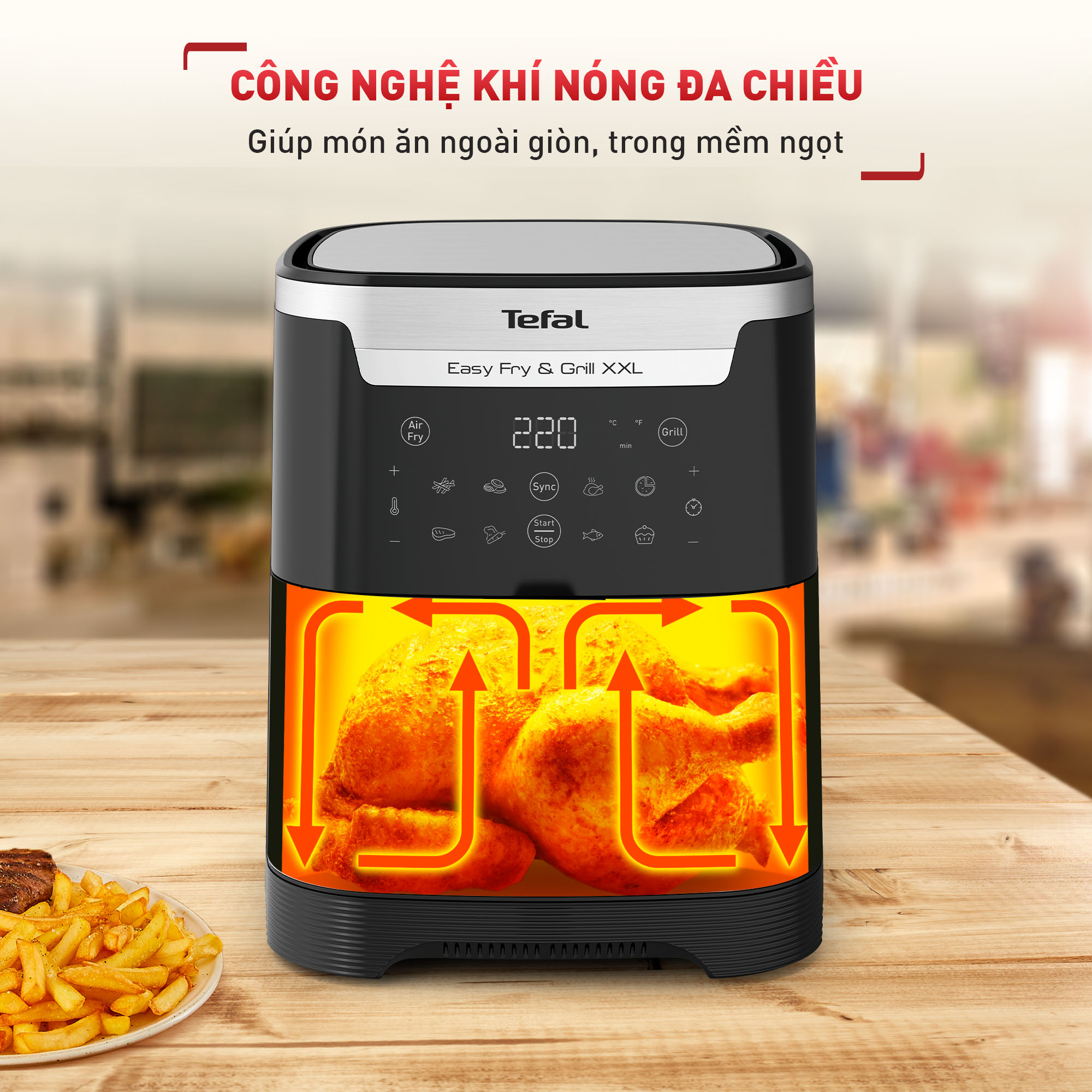 Nồi chiên không dầu Tefal 2in1 Easy Fry & Grill 6.5L XXL EY801D15 - Hàng chính hãng