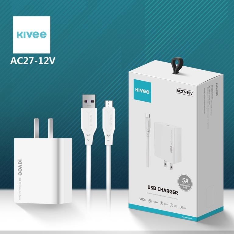 Bộ Adapter Sạc Kèm Cáp Sạc KIVEE AC27 5A Cáp sạc nhanh cho Samsung Huawei OPPOXiaomi -Hàng Chính Hãng