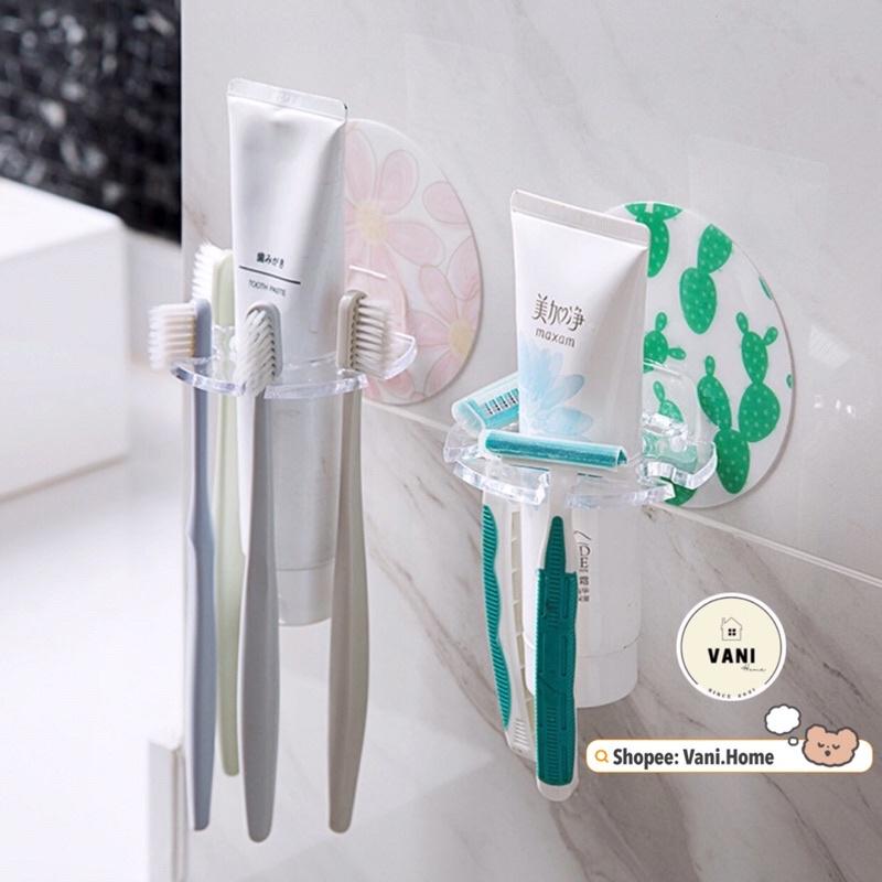 Giá treo bàn chải HOẠ TIẾT, kem đánh răng, dao cạo râu dán tường - Móc treo đồ nhà tắm dán tường để bàn chải đánh răng