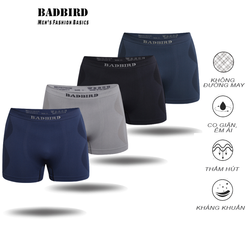 SET 3 Chiếc Quần Lót Nam Không đường may cao cấp BADBIRD, quần lót nam, quần sịp nam dạng boxer, Thương hiệu Việt
