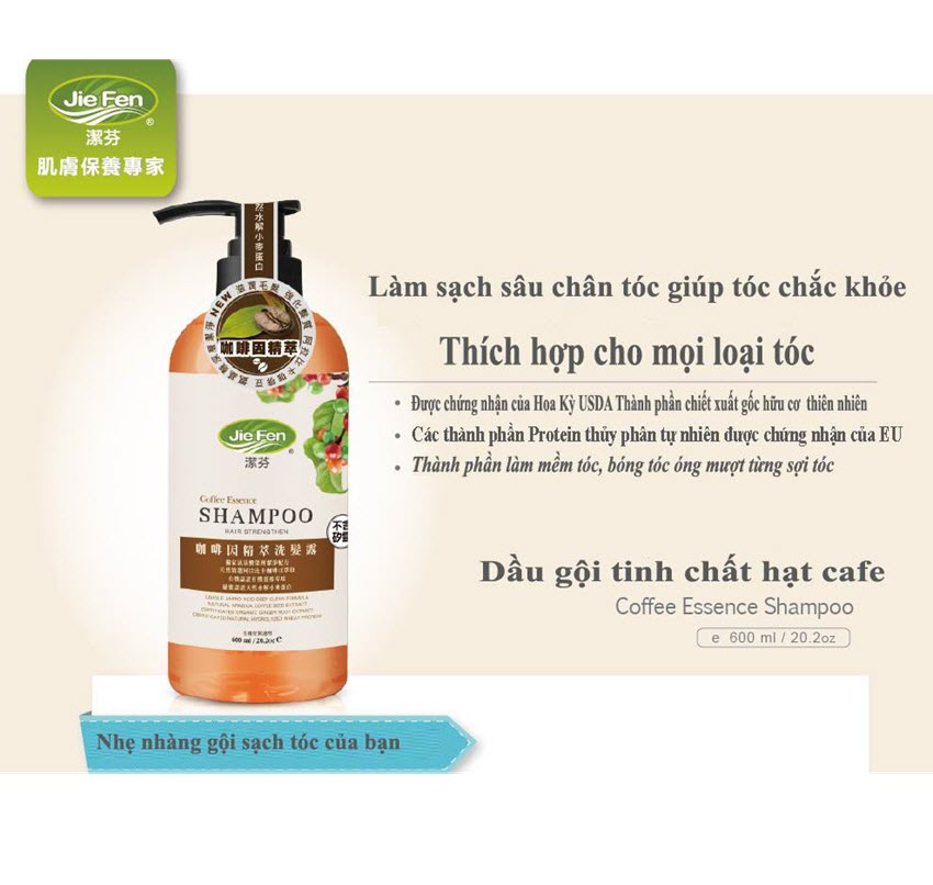 Combo 2 chai - Dầu gội thảo dược Organic tóc sạch sâu bóng mềm chắc khỏe chiết xuất tinh chất Cà phê Jie Fen Coffee Essence Shampoo, Taiwan 600 ml