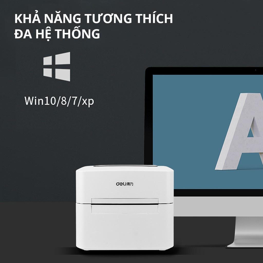 Máy In Nhiệt Deli Cao Cấp hàng Chính Hãng Deli - In Đơn Hàng Tem Mã Vạch Hóa Đơn Logo Bill TMĐT Tự Dán DL-740CS