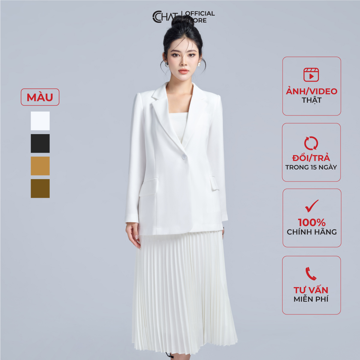 Áo Blazer Nữ  Dáng Suông Basic 1 Lớp Chất Tuytsi Cao Cấp 22EMS2002ST