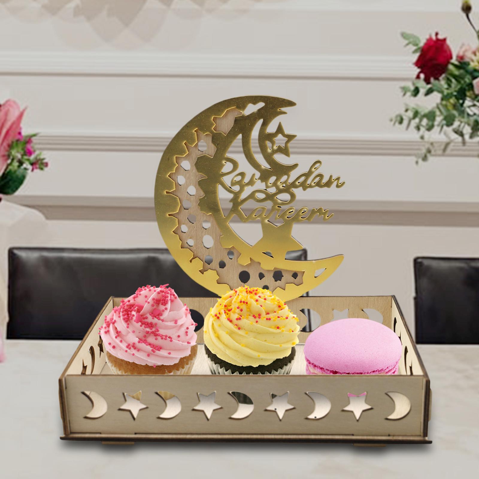 Ramadan Wooden Tray Eid Plates for Home,Eid Mubarak Tableware Tray Ramadan Decorations for Table Wooden Tray Dessert Display Holder for Ramadan Table