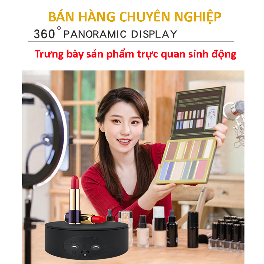 Đế Xoay Sản Phẩm 360 Độ Cắm Điện + Pin Tải 5kg Đường Kính 13cm 2 Màu Trắng Đen