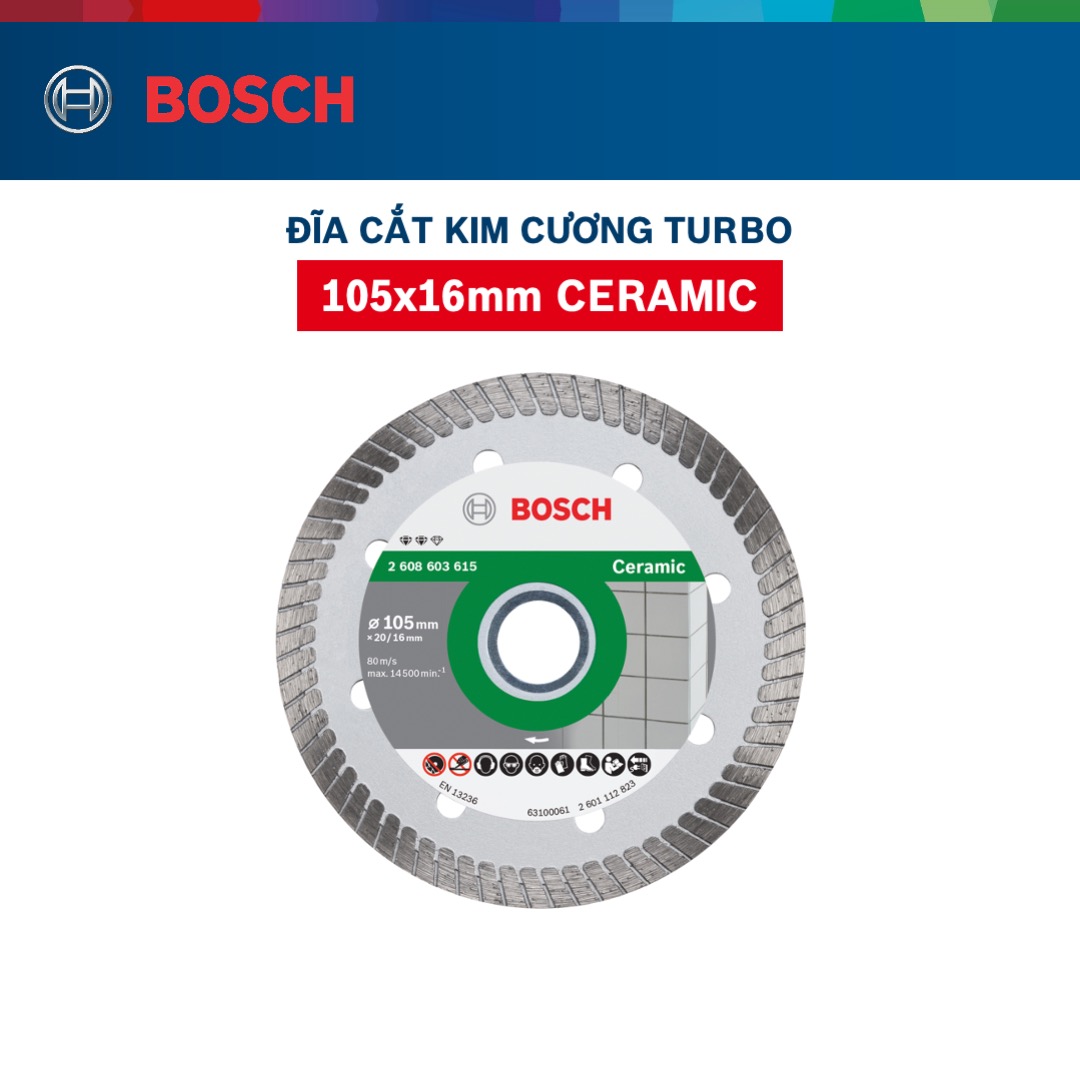 Đĩa cắt kim cương Bosch Turbo 105x16mm ceramic