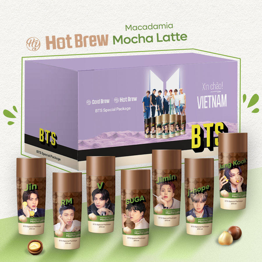 [Combo 7 chai] Cà phê Hot Brew vị Macadamia Mocha Latte Coffee phiên bản BTS - Cafe uống ngay có vị mocha, chocolate - Chai 270ml