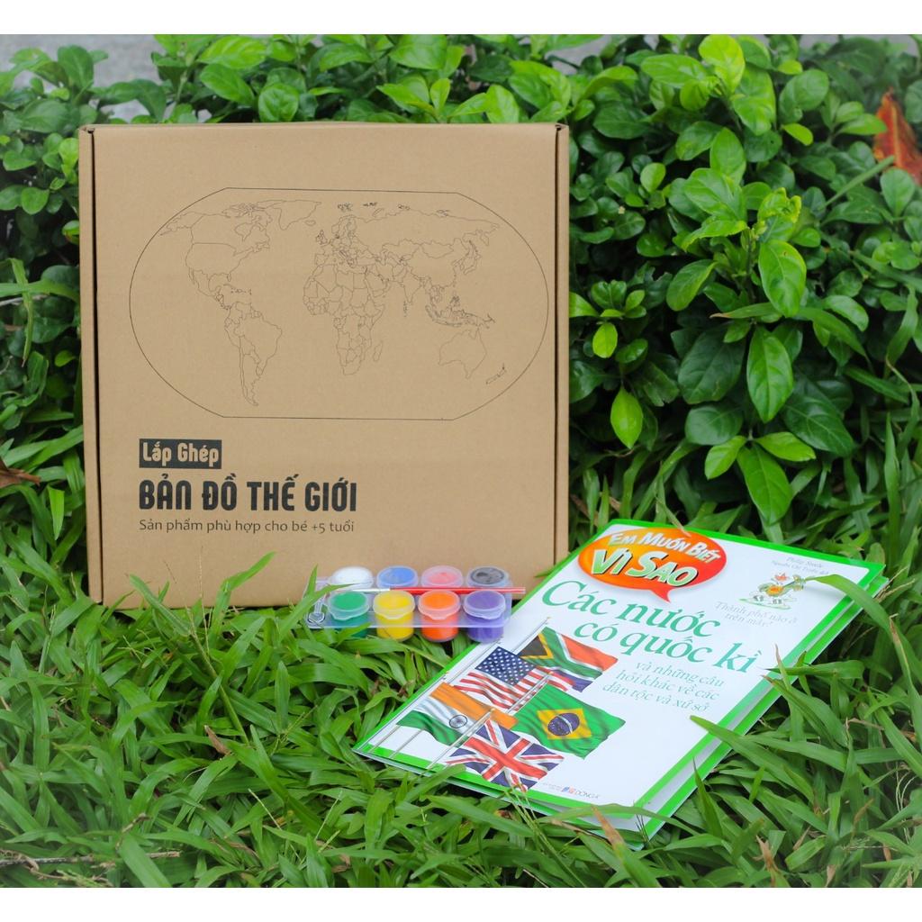 Ghép hình thế giới bằng gỗ, kích thướt lớn, 86 mảnh ghép, treo tường