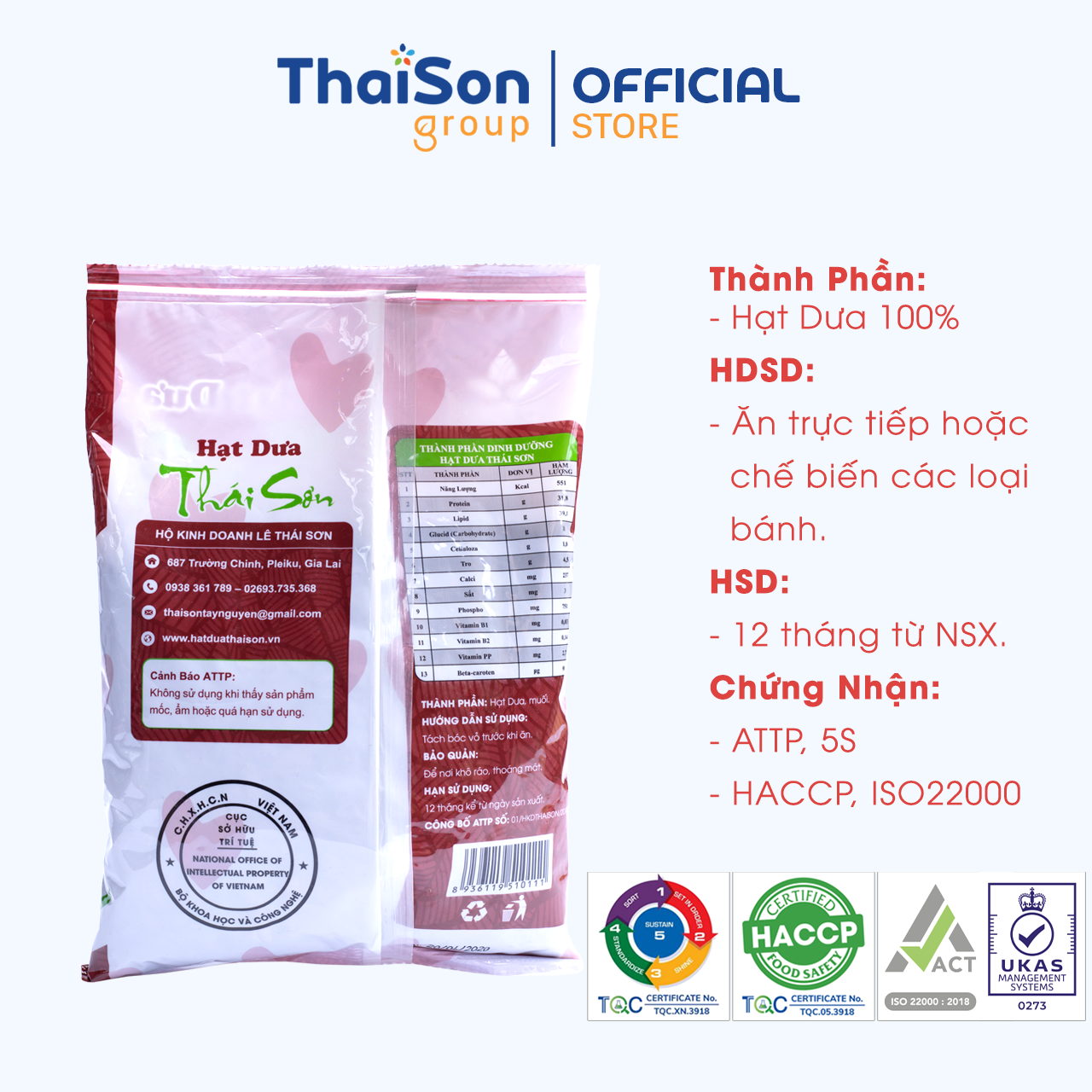 Hạt Dưa rang củi Thái Sơn loại ngon đặc biệt không nhuộm màu túi Zipper bì vàng 500g HD_0.5MVZ