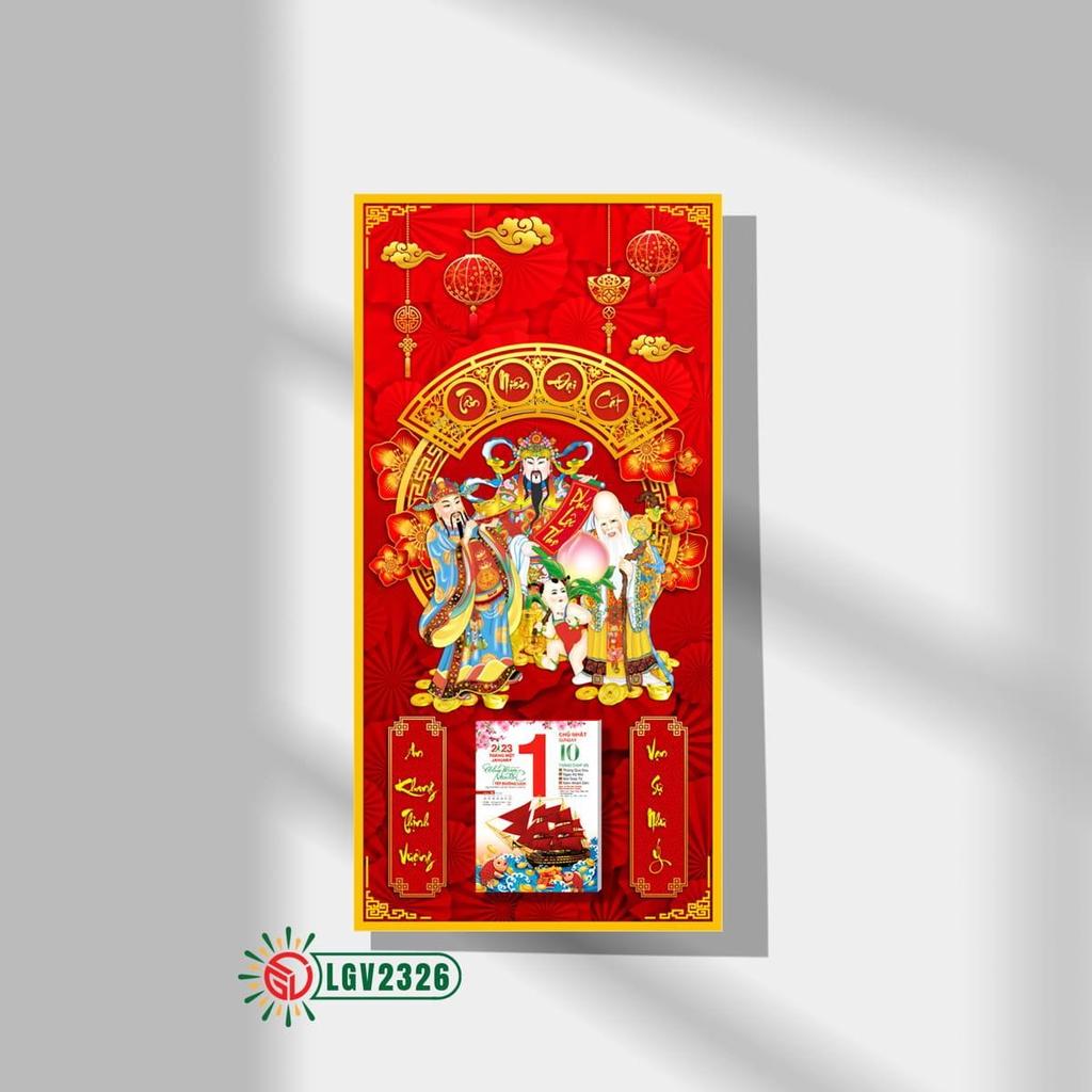 Lịch gỗ treo tường Tam đa Phúc Lộc Thọ - 79cm x 39cm