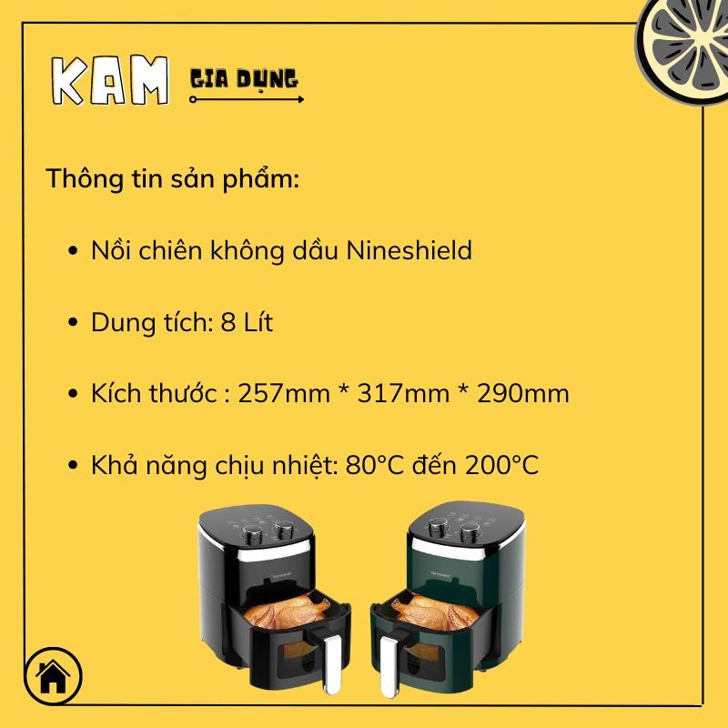 Nineshield Nồi chiên không dầu, nồi chiên chống dính dung tích 8L | Gia dụng KAM