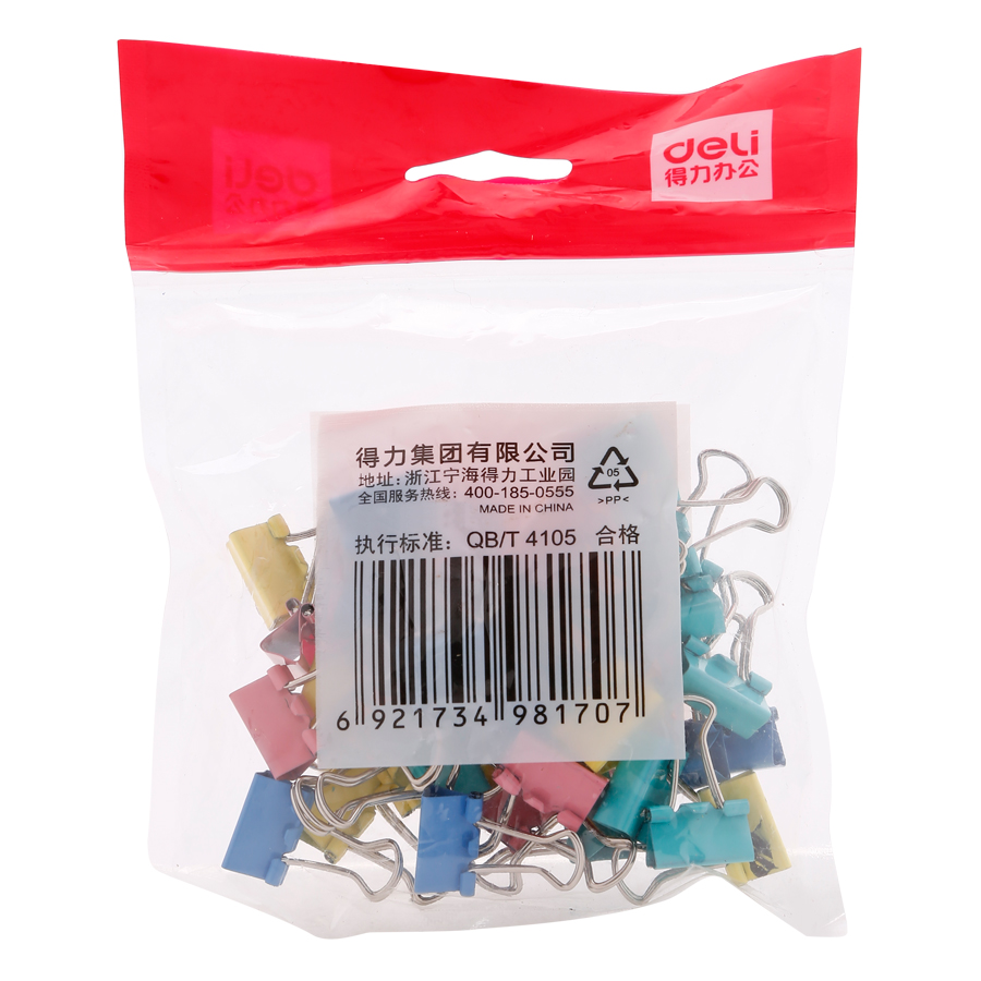 Túi 40 Kẹp 6 Màu Deli 8526 - 15mm (Giao Màu Ngẫu Nhiên)